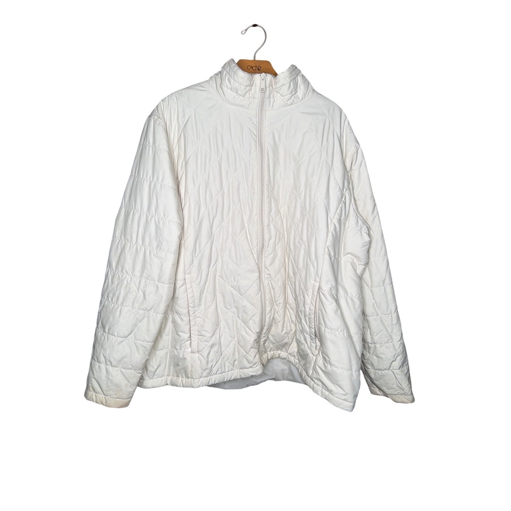 Columbia Quilted Puffer Jacket Womens 3X Cream White Full Zip Fleece Lined Coat